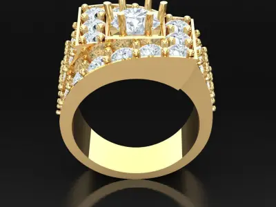 Light Gold Diamond Men Ring 2MR005 3D model