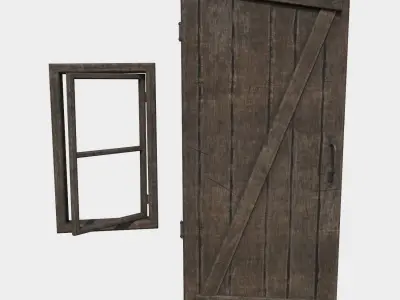 Medieval door and window Low-poly 3D model