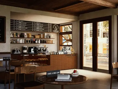 detailed coffee shop  3D model Low-poly 3D model