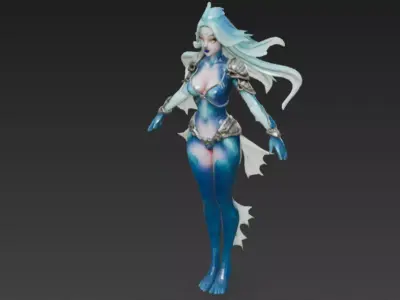 Female Fish Creature 3D Model Low-poly 3D model