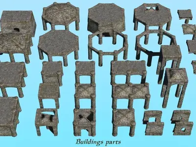 Ancient Fort - Game-ready assets set Low-poly 3D model
