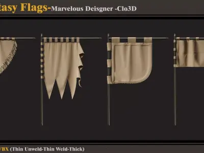 8 Fantasy Flagss -Marvelous Designer-Clo3D-ZPRJ-FBX- OBJ 3D model
