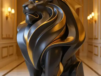Luxury Golden Lion Sculpture Glossy Gold Animal Figure 3D Low-poly 3D model