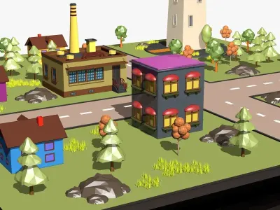 Cartoon City Landscape Low-poly 3D model