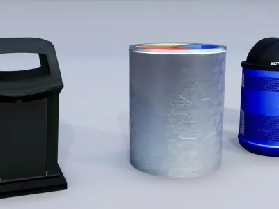 Trash Recycling Bins Low-poly 3D model