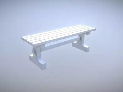 Game Ready Park Bench White Wooden Painted Low-Poly Low-poly 3D model