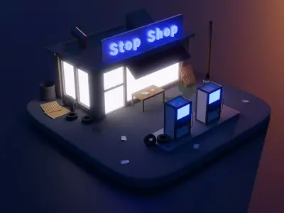 Gas Station Low-poly 3D model 19