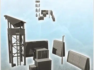 Modern surveillance post with concrete barrier and lookout tower 3D print model