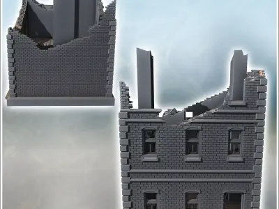 Two-story house with chimney and front porch ruined version 16 - 3D print model