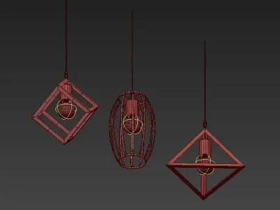 Lampe three pendant lights hanging from metal frame 3D model