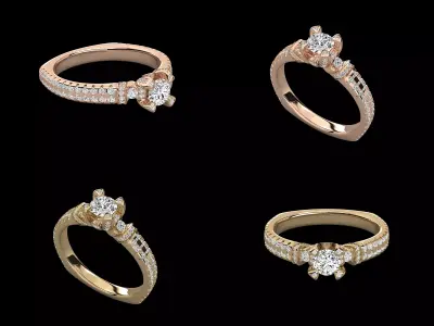 Round Diamond Engagement Ring CAD Design Checker Pave Band 3D print model