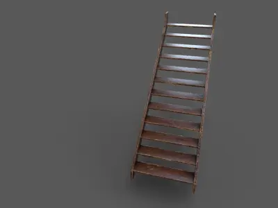 Pack 3 Old Wood Stairs Low-poly 3D model