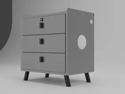 Modern wooden table with three drawers and LED lighting  Low-poly 3D model