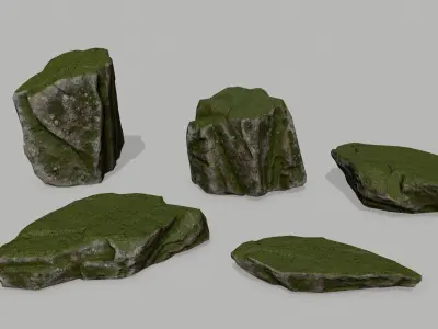 Rock Set with moss Low-poly 3D model