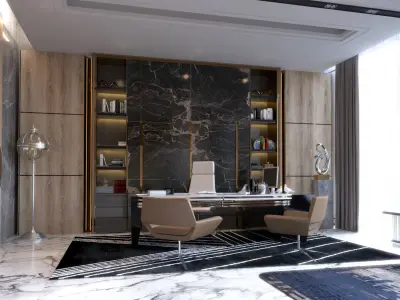 office modern home with marble walls 3D model