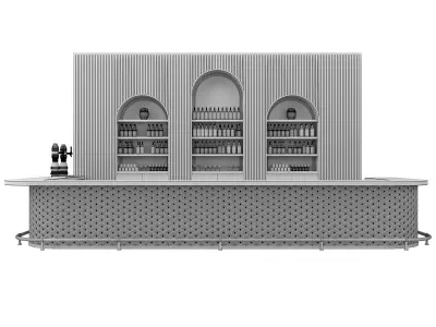 Restaurant Bar Set 02 with Gold Ceramic tiles 3D model