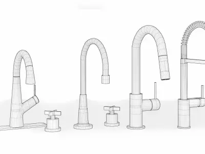 Set of Kitchen Faucets Low-poly 3D model