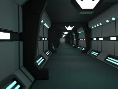 Sci fi Corridor Low-poly 3D model 20
