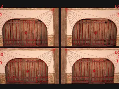 Medieval Door and Wooden Wall  Low-poly 3D model