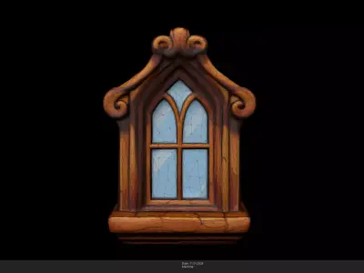 Stylized Wooden Window Game Ready - AI Low-poly 3D model