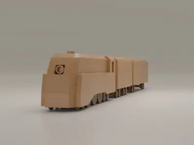 Streamlined Wooden Train with Steam Locomotive - Toy 3D model
