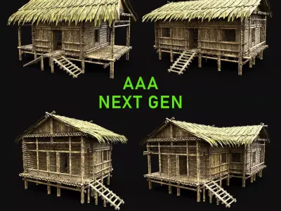 BAMBOO HOUSE JUNGLE HUT CASTAWAY SURVIVAL BUILDER COLLECTION AAA 3D Model Pack
