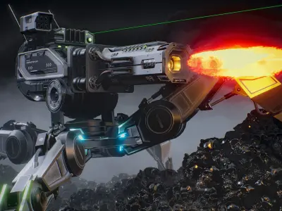 Sci-Fi Robot Turret Low-poly 3D model