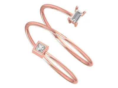 Solitaire Women Spiral Baguette Princess Stone Band Ring 3D print model