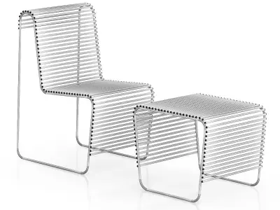 Black Wire Chair with Footrest 3D model