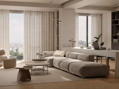 Log modern style livingroom 3D model