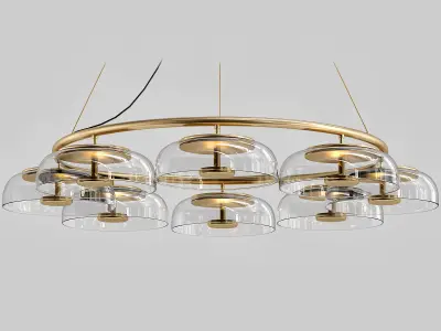 BLOSSI circular glass chandelier in brass and clear glass 3D model