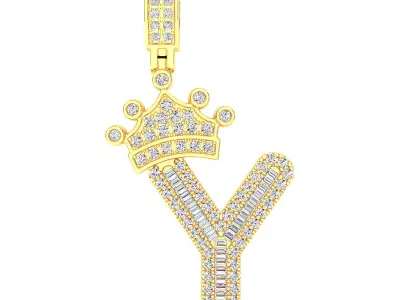 Crown Initial  Y  Letter Pendant 3D print model