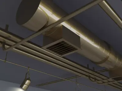 Pipes with beam lights and floor net decoration 3D model