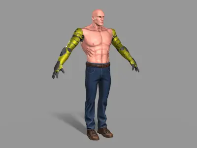 Cyborg man with no shirt and gloves Low-poly 3D model