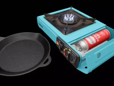 Camping Gas Stove and pan Low-poly 3D model