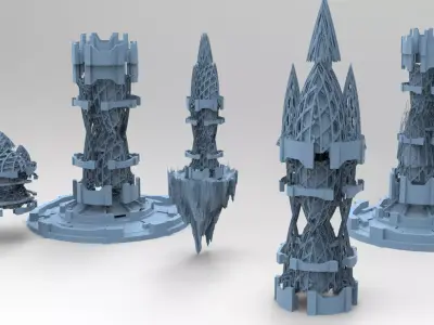 Sci fi Financial district brutalist architecture collection 1  3D model