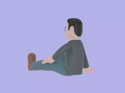 3D Cartoon Male Teacher Character-Sitting on Floor Relaxed Pose 3D model