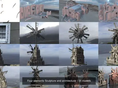 Four elements Sculpture and architecture  3D Model Pack