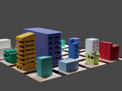 Low poly simple Japanese style buildings Low-poly 3D model