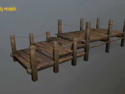 Wooden Pier Set Low-poly 3D model