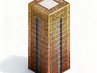 Modern Office Tower with Gold Geometric Facade 3D Model Low-poly 3D model