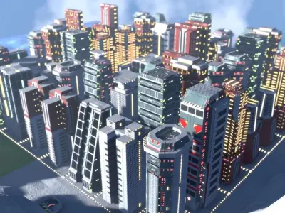 Futuristic city map tiles Low-poly 3D model