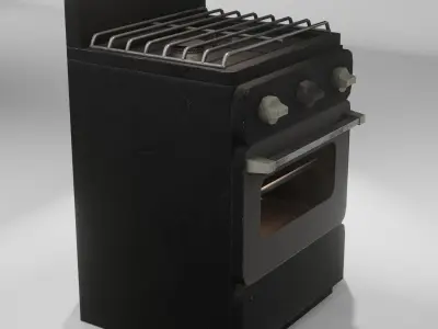 Gas range  old post-soviet  2 Burners  PBR  low-poly  game-ready Low-poly 3D model