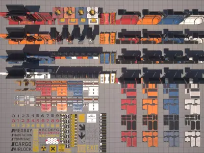 Modular SciFi Industrial Corridors Kit Low-poly 3D model