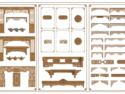 3D model of Chinese-style carved doors and windows 3D model