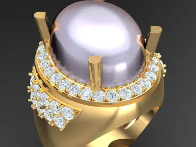 Light Gold Diamond Men Ring 2MR031 3D model