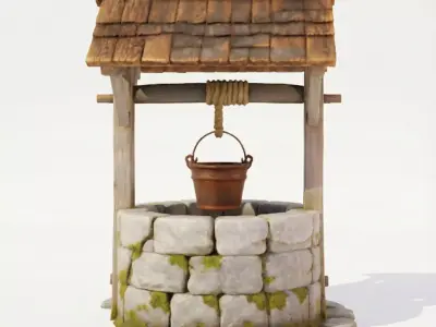 Stylized Medieval Stone Water Well 3D Model Low-poly 3D model