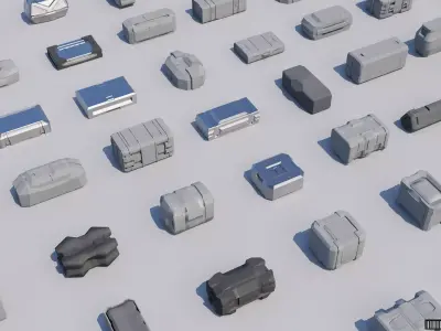 sci-fi crates and containers collection 01 - 110 items 3D model