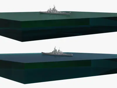  1940s Modernized Naval Battleship at Sea 