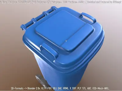 Plastic Waste Bin Blue 120 Liters 936x550x482 Low-poly 3D model